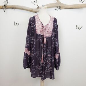Loralette boho floral velvet kimono cover up